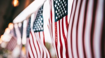 Close up on a row of American flags.