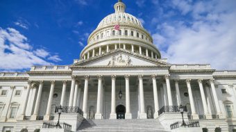 View of the capital building from the bottom of the steps.